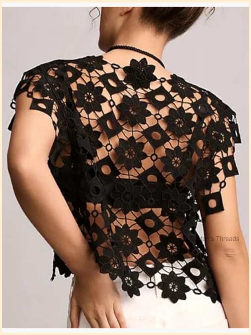 Lace Hollow Out Sleeveless Crewneck Vest Cover Up Summer Going Out Top - Picture 2 of 7